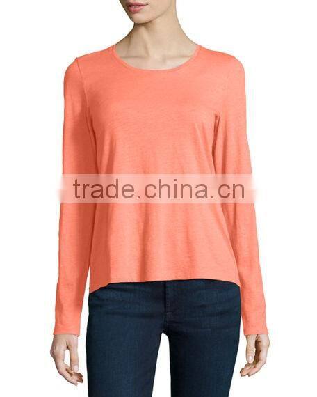 jersey fabric pullover style t shirt/long-sleeve organic cotton tee with straight hem