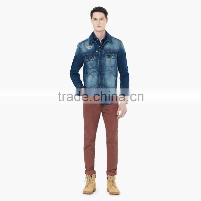 top fashion blue washed ripped denim jacket coat men on sale