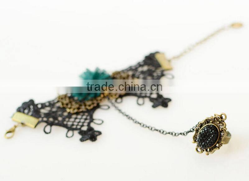 Chiffon lace macrame bracelet with ring set flower charm diamond jewelry set for women