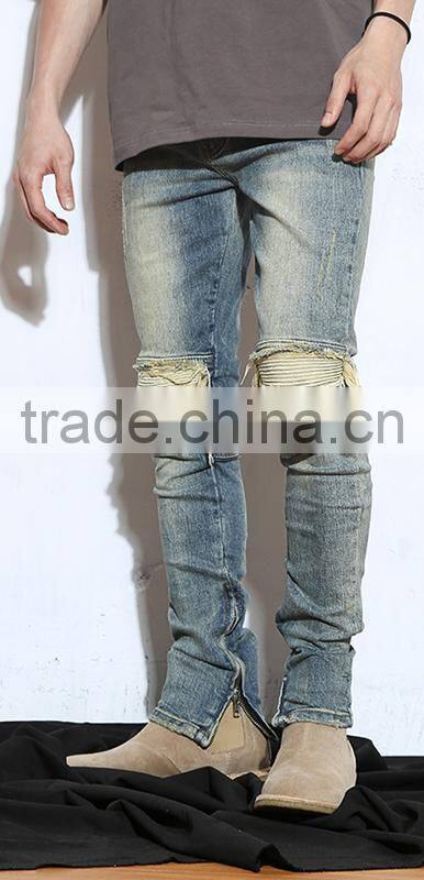 Custom male super skinny distressed moto biker denim pants men high stretch ripped trousers zipped tight ankle jeans 2017