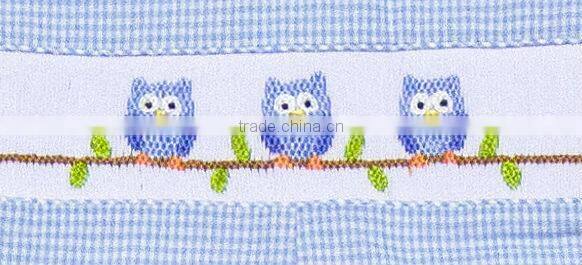Baby Boy Light Blue Mini Gingham Smocked Cute Owls Shortall