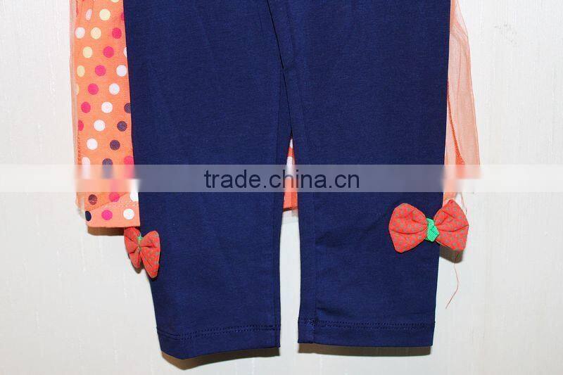 Summer New Style Baby Girl Short Sleeve Dress Set Orange Casual Dress With Bow-knot TP-7957