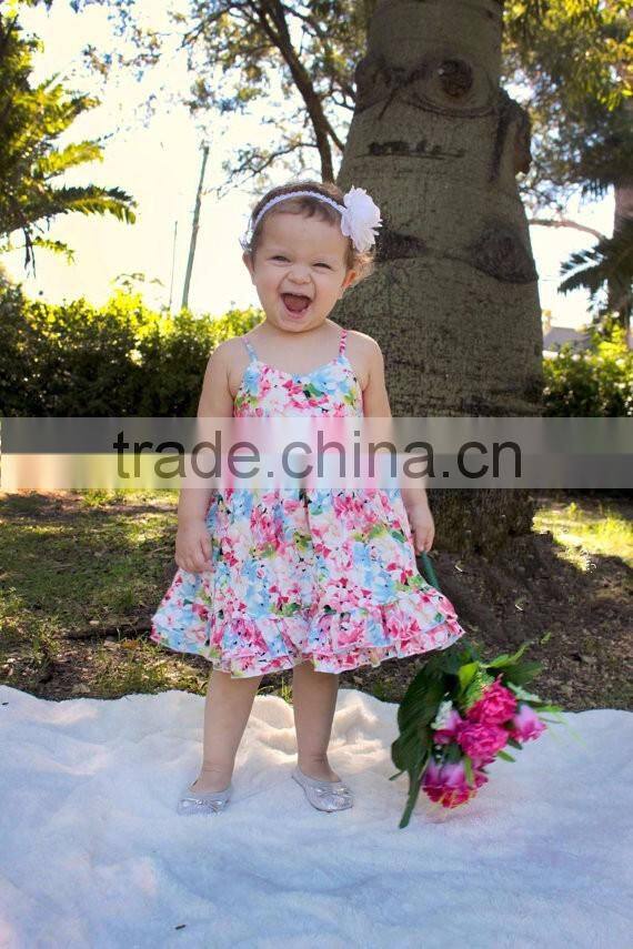 Small MOQ Children Daily Wear Clothes New Design Floral Printing Kid Girl Dress