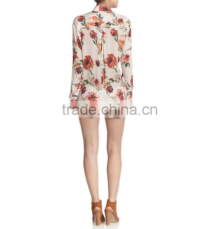 high fashion elegant women floral pattern custom printing one piece jumpsuit