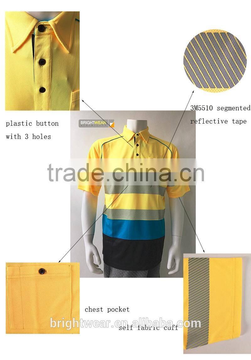 Wholesale polyester safety combined-performance reflective 3M5510 tape protective polo shirt