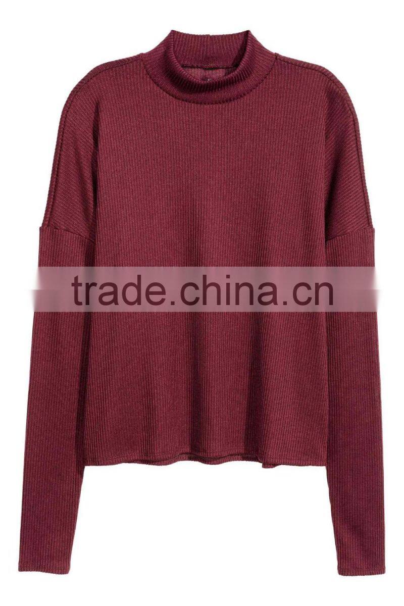 Green Ribbed Crew Neck Relax Fitted Wool Sweater Design for Girl with Dropped Sleeves