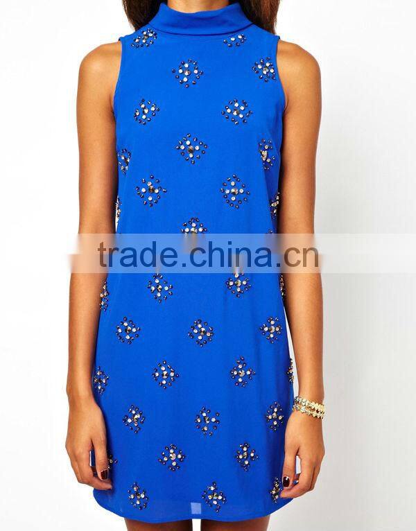 High Neck Embellished Shift Dress