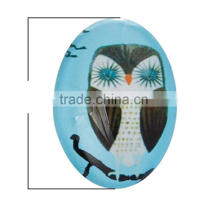 Glass Dome Cabochon Oval Flatback Blue Halloween Owl Pattern 25mm x 18mm(1" x 6/8"),20PCs