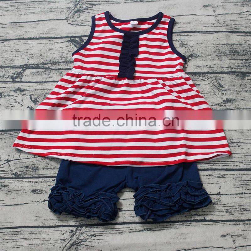 Striped Children Summer Boutique Outfits Sleeveless Shirts Icing Shorts Clothing Set M7042005
