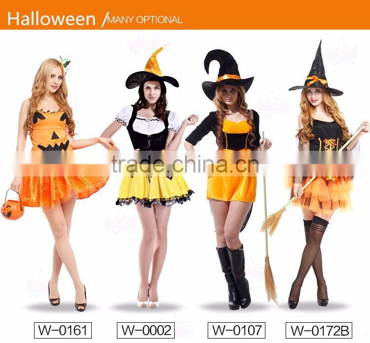 Hot sale short style halloween party women witch costume with witches hat