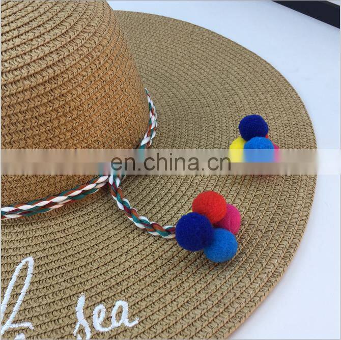 Letters Embroid Frenulum Of Hair Bulb Large Eaves Straw Hat Vogue Sunshade Sandbeach Hat