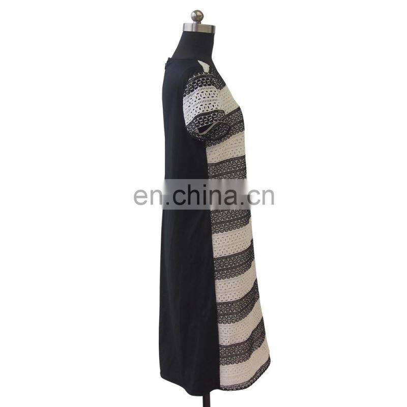 2016 Latest fashion Black and White Embroidery Lace Ladies dress