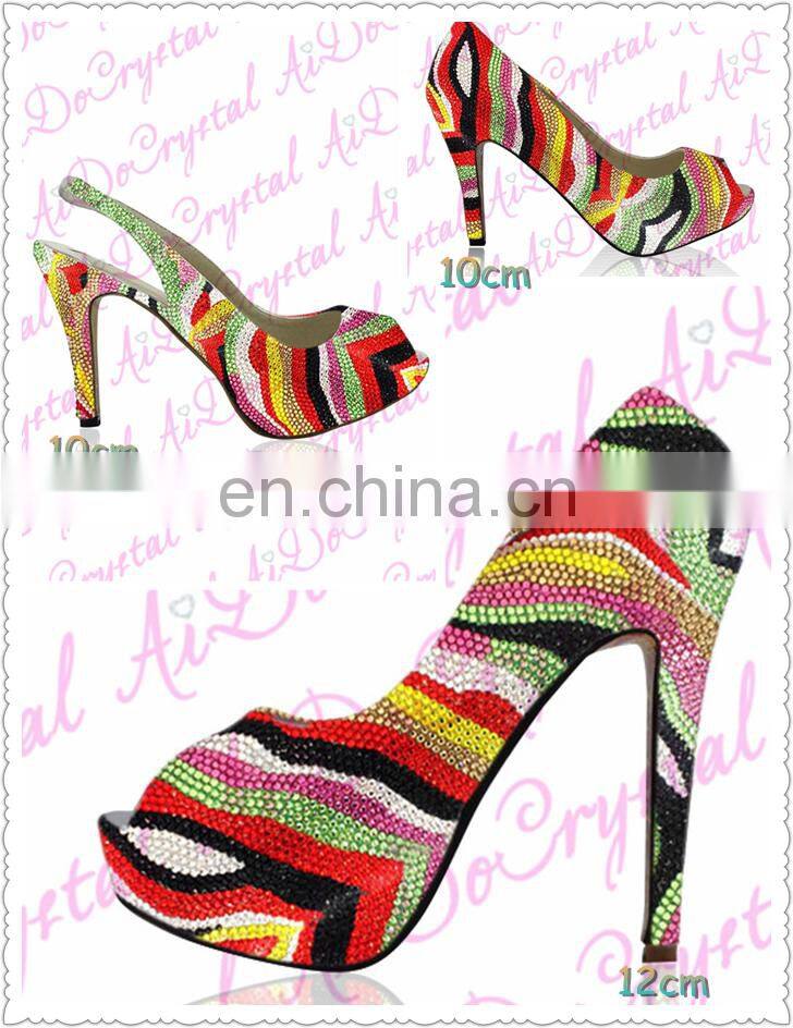 Aidocrystal Colourful high heel pumps stylish platform and peep toe shoes and matching bag for party