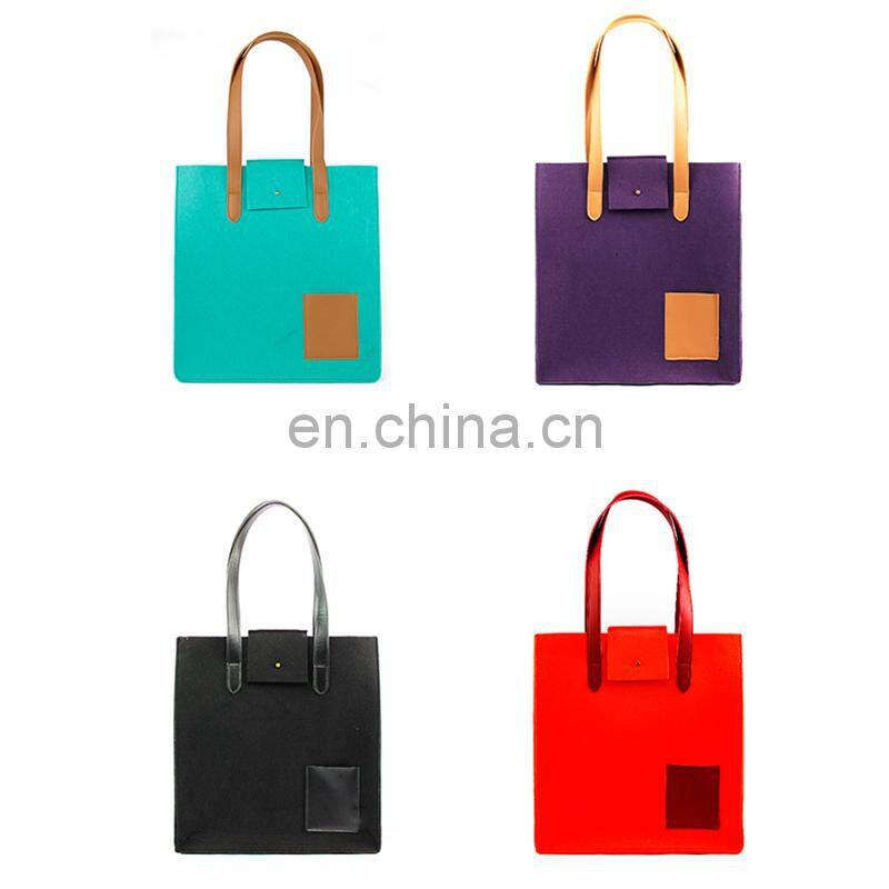 China supplier elegant design 100% wool felt tote bag for women can be customized with leather handle