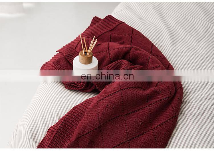 RAWHOUSE hot sale Ivory white Claret Navy blue knitted cotton blanket