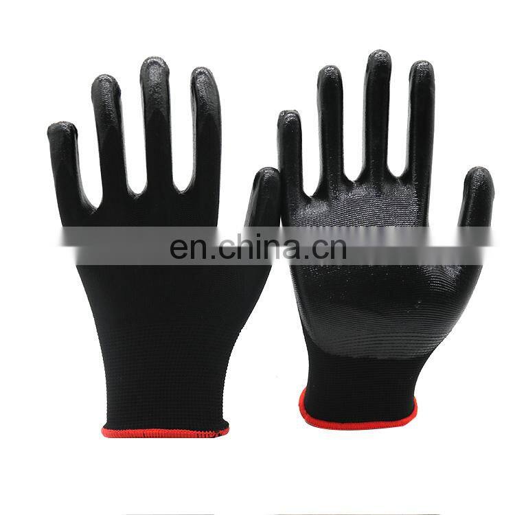 Wholesale Custom Logo Knitted Anti Cut Protective Safety Gloves Black Nitrile Coated Labor Gloves for Gardening