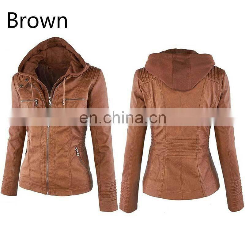 Manufacturer wholesale plus size women's detachable hooded leather jacket jacket motorcycle jacket