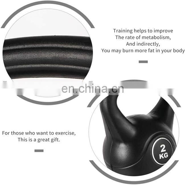 Durable vinyl and filled with cement plastic kettlebells set