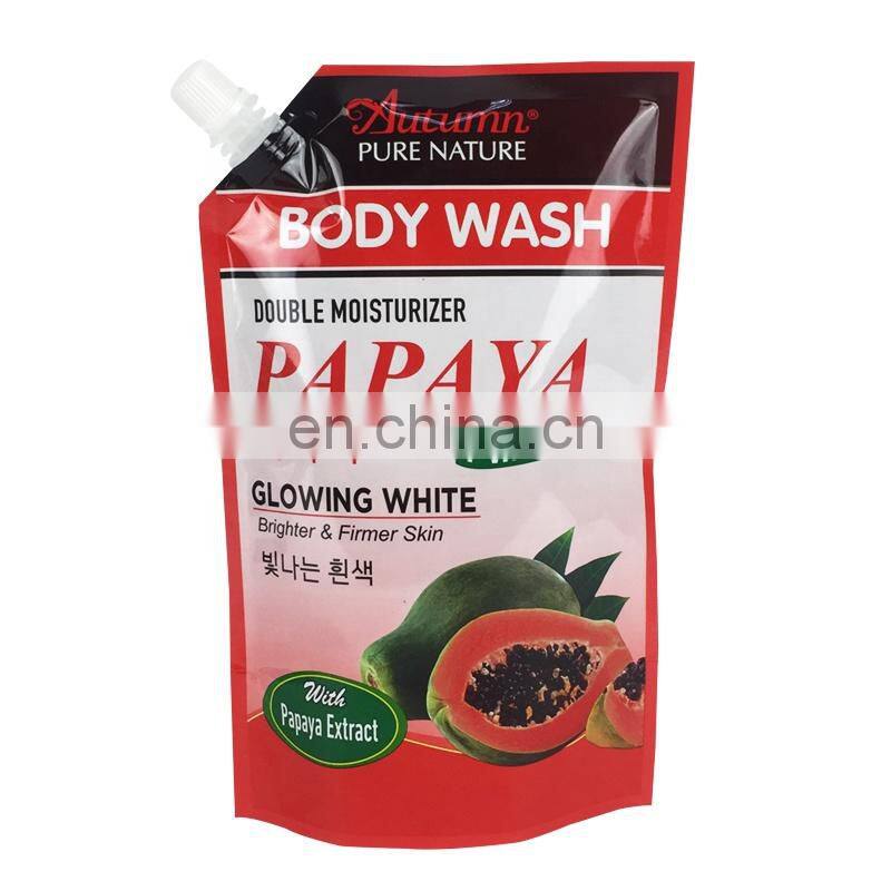Plastic stand up nylon pouch packing body wash goat milk gel liquid packaging spout bag with cap