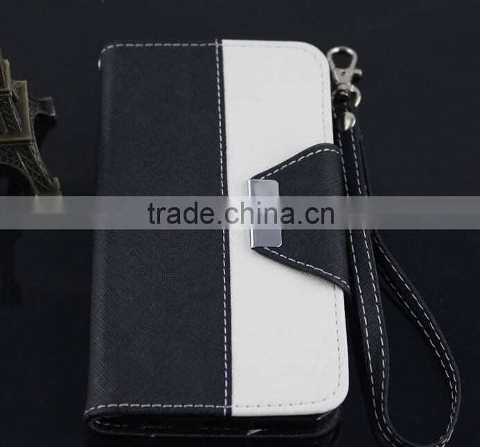 two color Flip Wallet Leather Mobile Phone Case Cover samsung S6 with hand strap