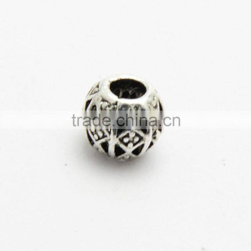 Factory Offer Big Hole Zinc Alloy Beads, DIY Anti-silver Big Hole Metal Beads for Bracelets and Necklace