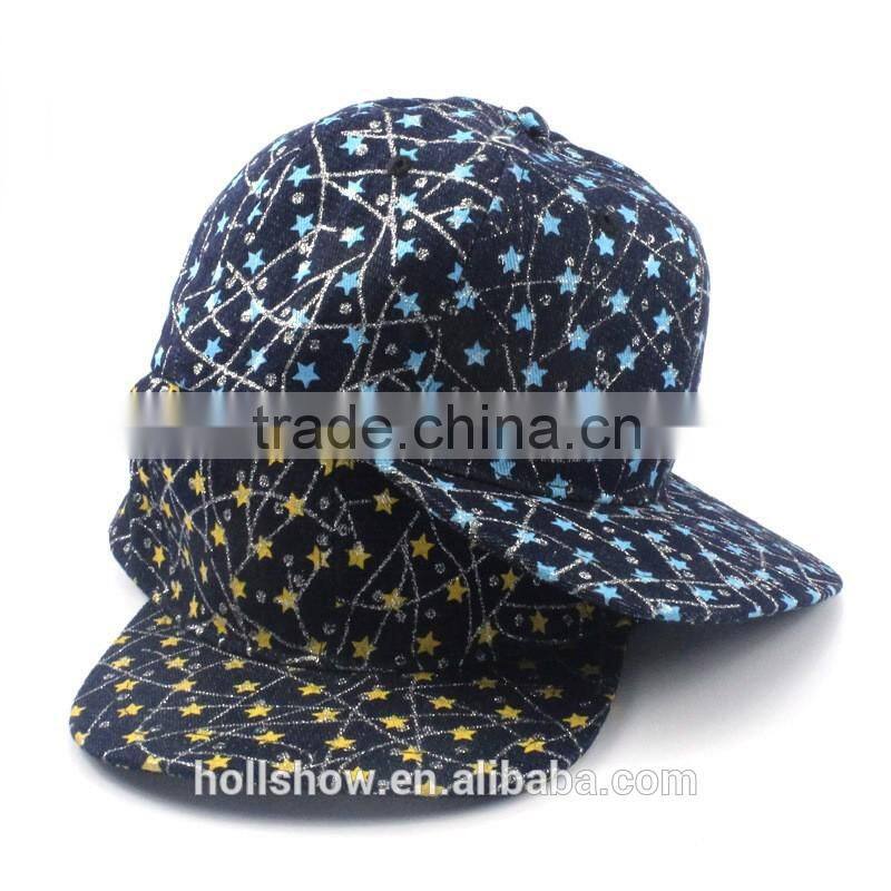 High Quality Star and Stripe Printed 6 Panels Adjustable Flat Snapback Caps