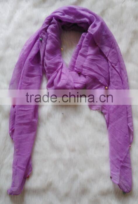 Hot Selling Self-made Plain Hijab Shawl Women Colorful Pearl Scarf