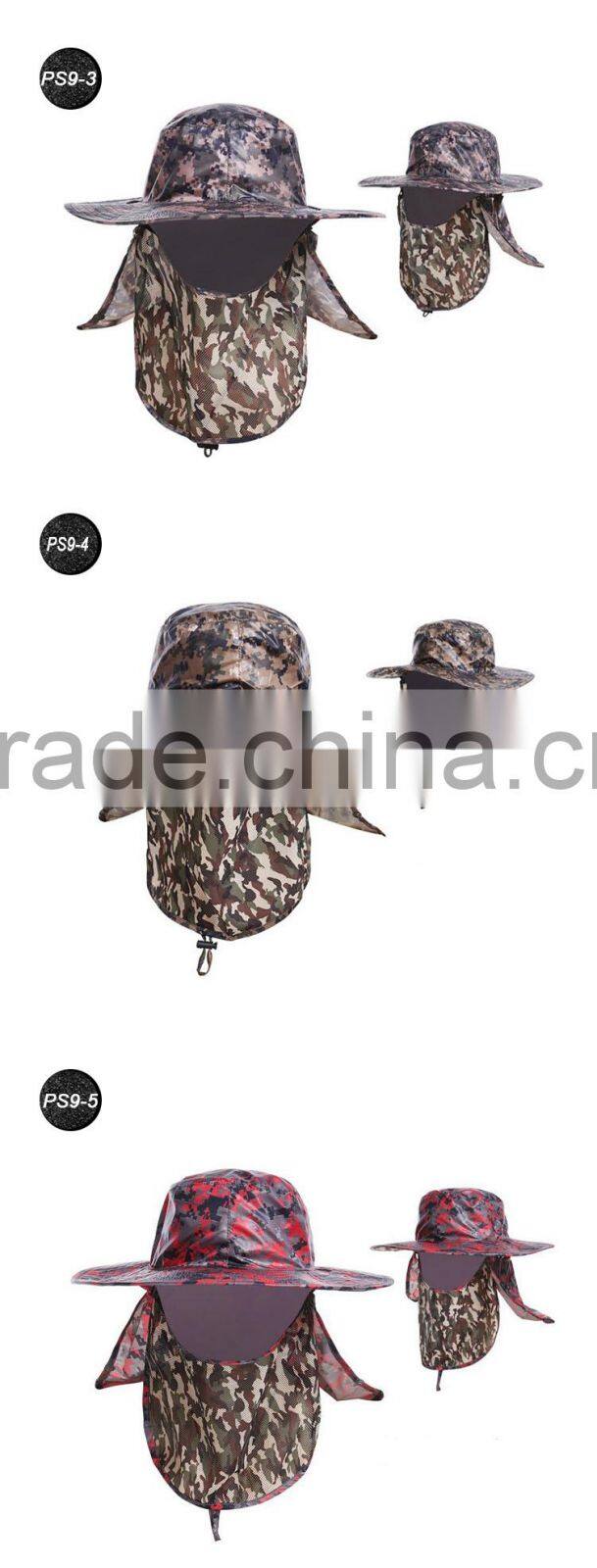 Fishing waterproof material face mask and neck shade wide brim custom camo bucket hat