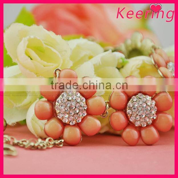 Latest design orange flower crystal necklace WNK-234