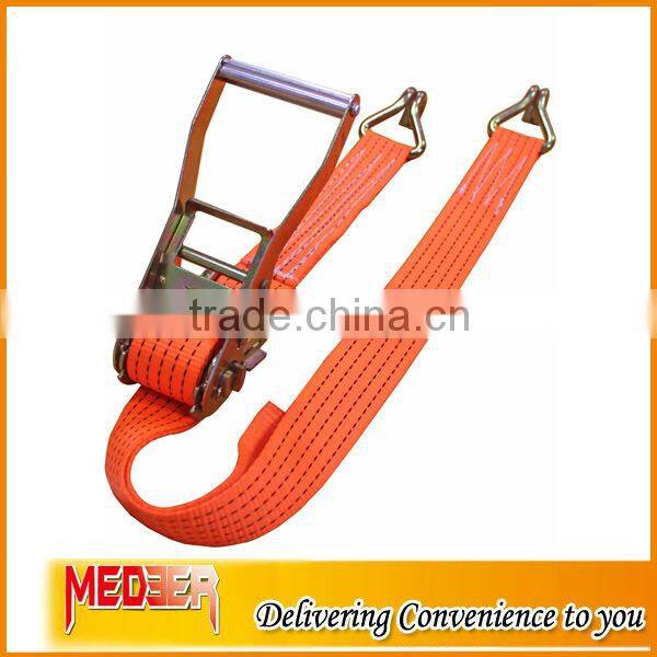 BS 5000kg Ratchet Tie Down Logistic Strap With Double J Hooks Complies To EN12195-2