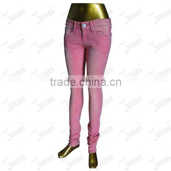 Lady's denim jeans JS-10906# bleach orange