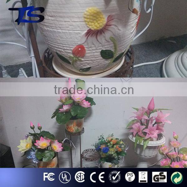 High quality floor color change fiber optic big flowers with high metal pot for Festive and party and home decoration