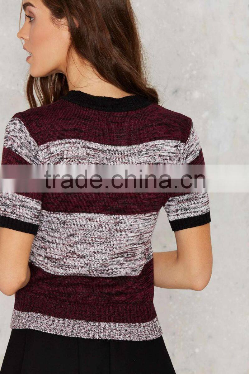 2016 Spring New Collection Stripes Bodycon Half Sleeve Custom Sweater For Women&Girls