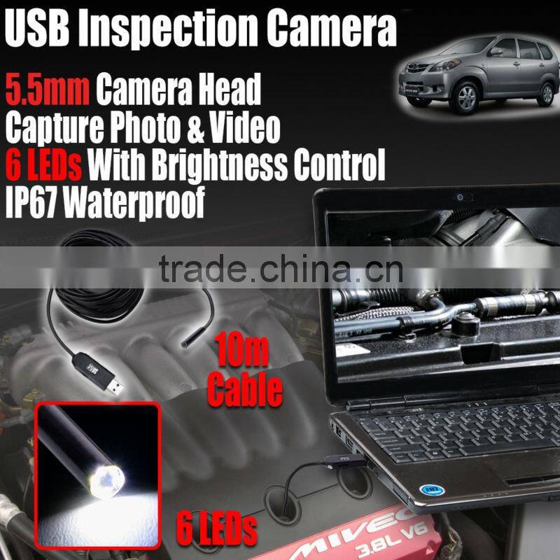 Mini USB Waterproof 5.5mm Inspection Camera with 10m Cable 6 LEDs Lights Endoscope