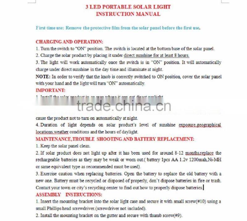 Water Resistant with Switch Solar Powered 3-led Gutter Light Fence Lamp Outdoor Solar Gutter LED Lights