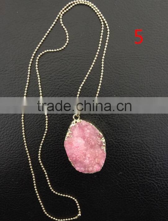 Fashion latest design natural alabaster stone, natural crystal stone, tassel necklace