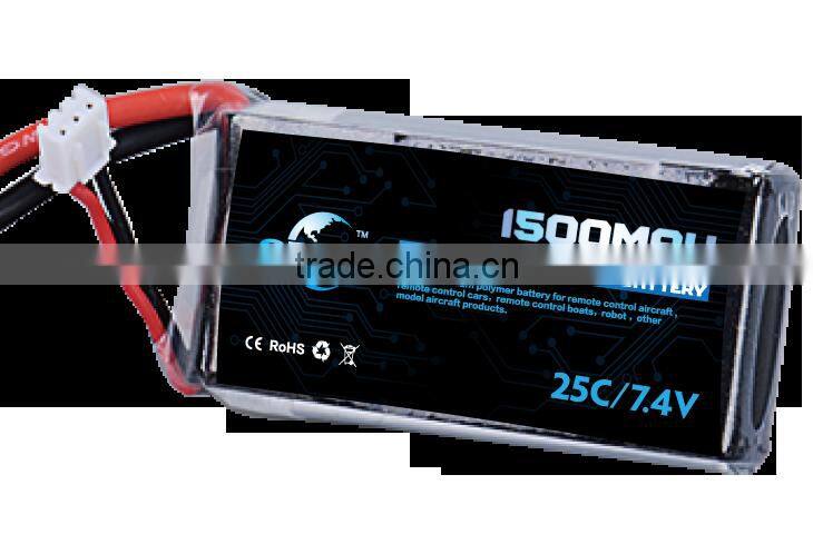 wholesale price Rechargeable 7.4V 1500mAh Lipo Battery 25C lithium polymer battery with connector