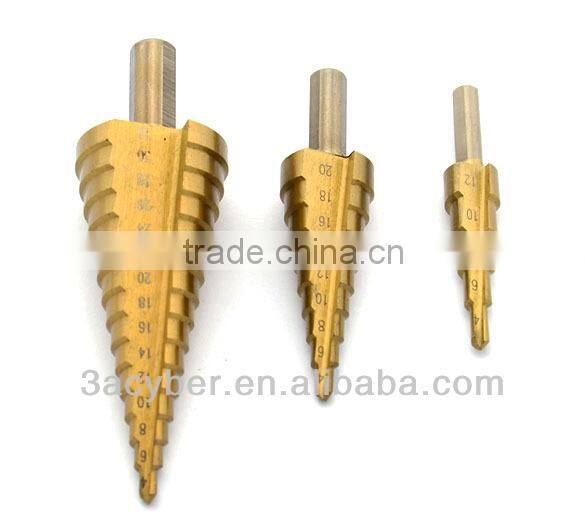New 3Pcs Large HSS Steel Step Cone Drill Titanium Bits Set Hole 4-12/20/32mm