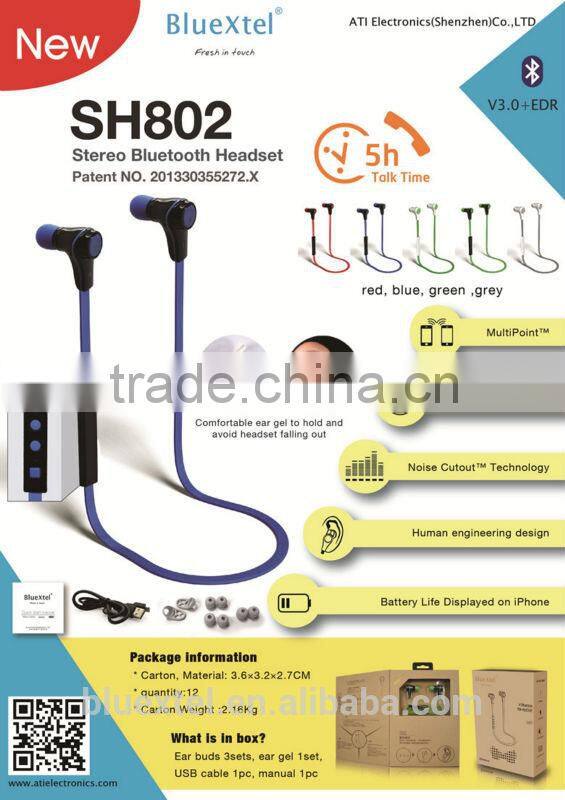 2014 neckband bluetooth stereo headphone bluetooth headset small ears With Microphone