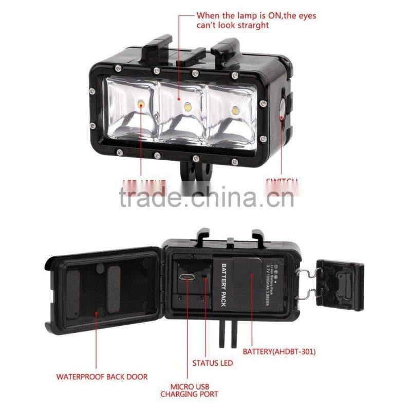 TELESIN POV Flash LED Fill Night Light Underwater 30m Waterproof Light Mount Kit for Go pro Hero4