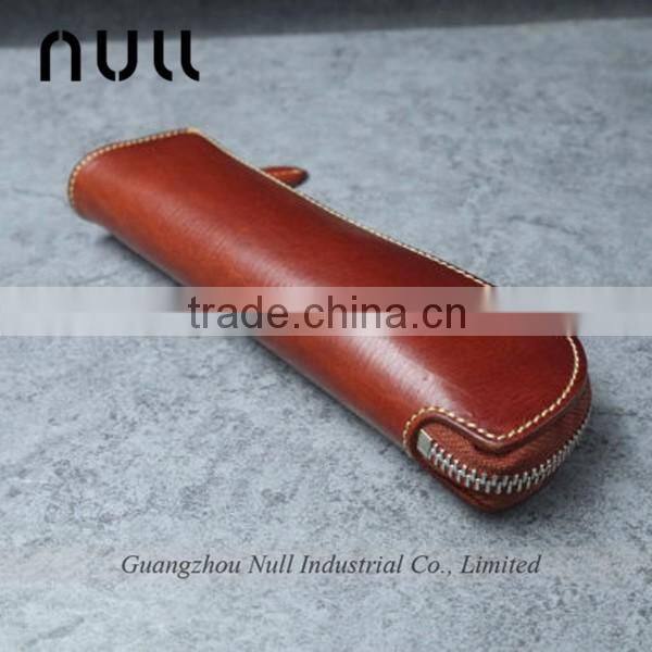 Genuine leather pen holder box with zipper