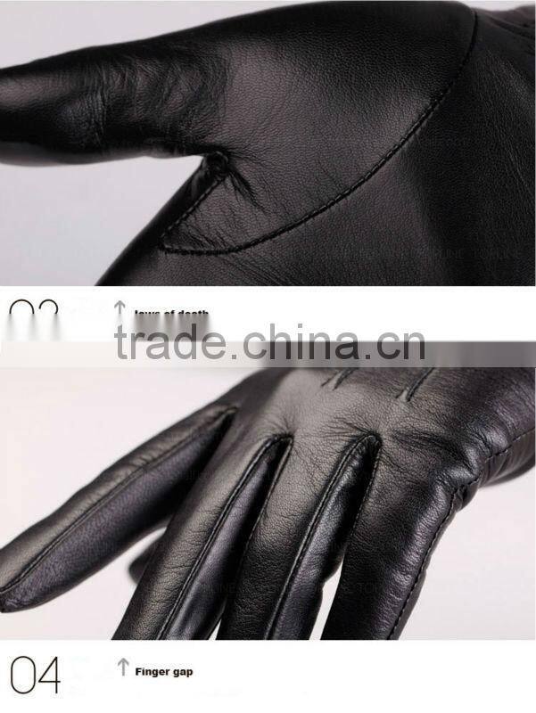 New style black dress Leather Glove with rabbit fur cuff
