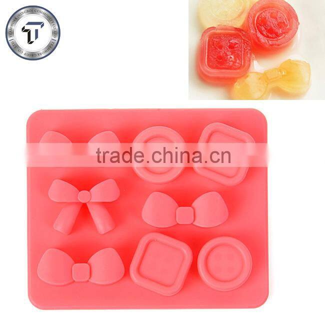 Eco-friendly bowknot and button shape lego ice mold silicone ice cube tray