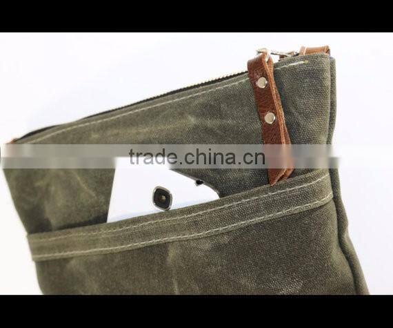 Custom high quality waxed canvas zippered pouch