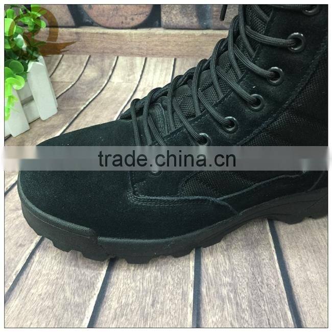 Black leather rubber outsole army military combat boots for man