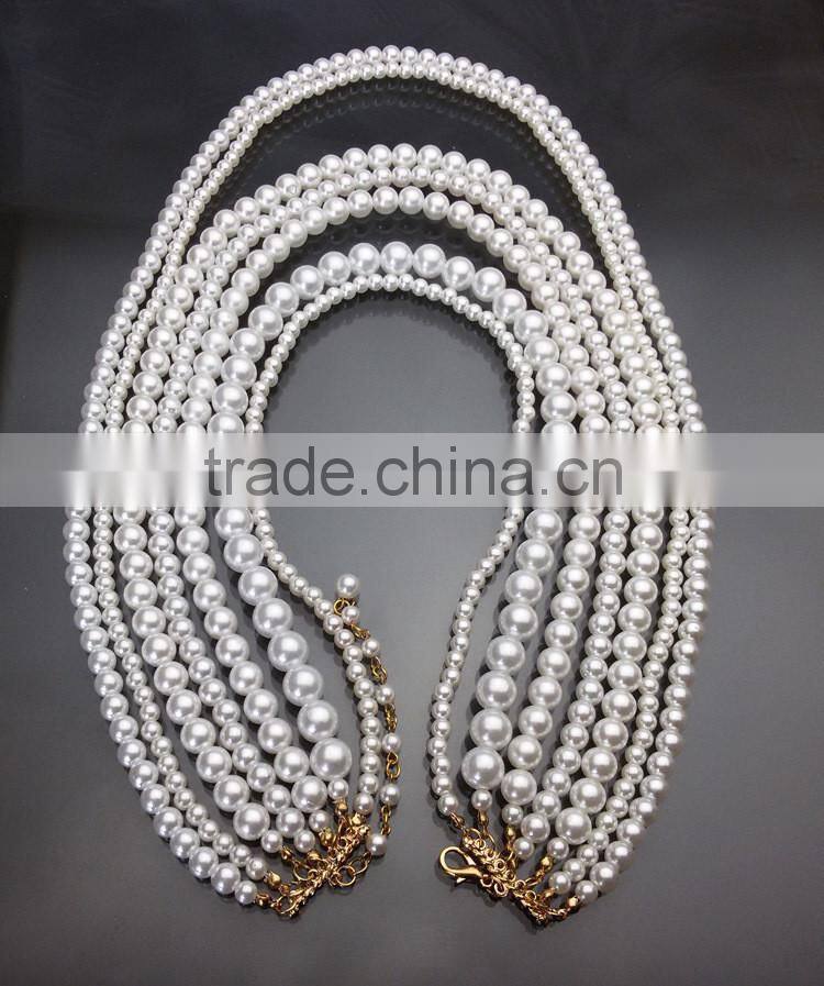 European And American Big Exaggerated Retro Multilayer Pearl Clavice Chain Bends Long Necklace