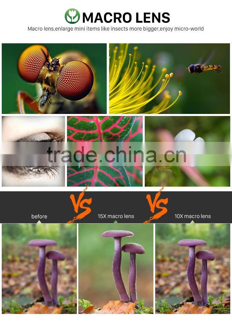 for iPhone iPad Samsung LG HTC Smartphone DSLR Lens 198 Degree Fisheye Lens Selfie Wide Lens 20X Macro Lens Clip Camera Lens