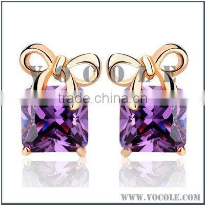 Big Square Austrian Crystal Solitaire Bowknot Stud earrings