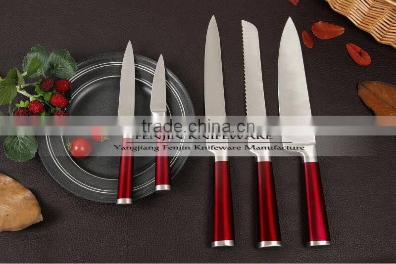 5-pcs Pearlized Apple Red Stainless Steel Hollow Handle Bread Knife Set