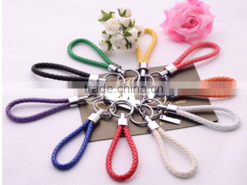 >>>2016 hot sale alloy metal car key chain fashion women weave Leather cord Key Chains/